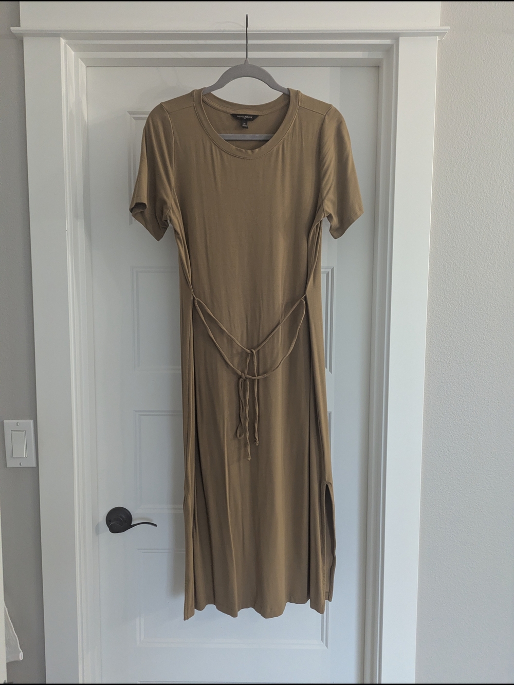 Banana Republic Olive-Tan Maxi Dress with Waist Tie